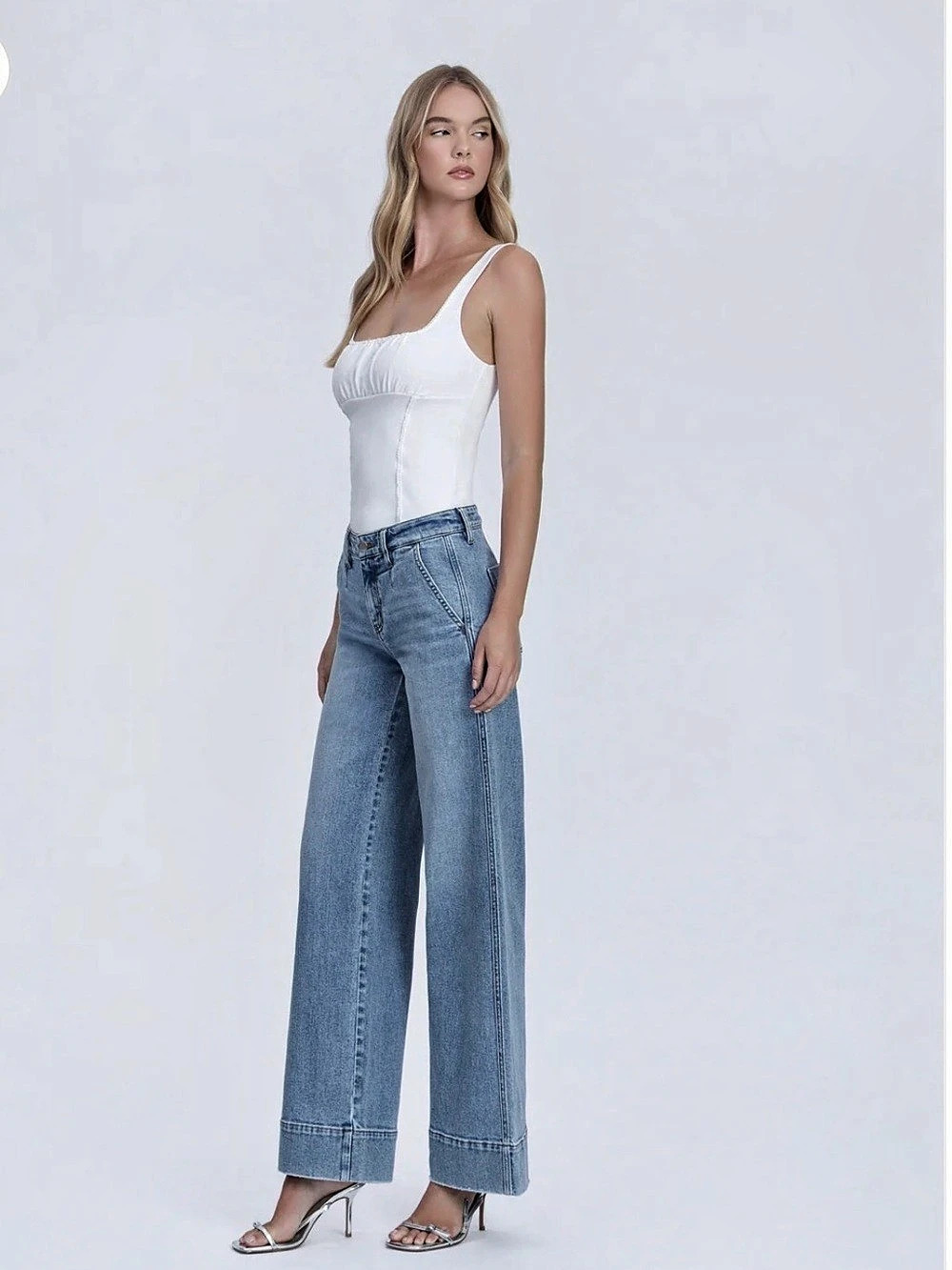 Flying Monkey Wide Leg Flare Jeans in Light Blue